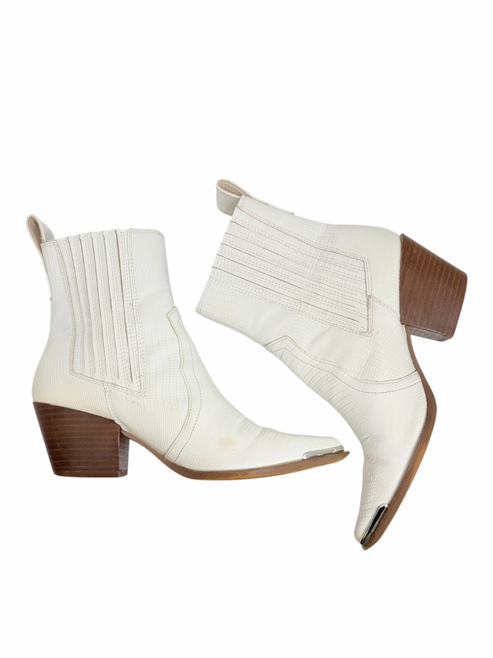 Arider Girl Ivory Faux Lizard Western Ankle Cowgirl Boots Metal Toe Cap Size 8